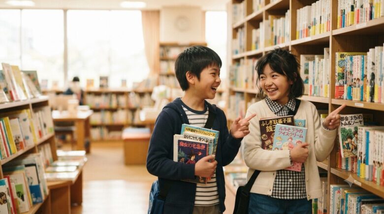 小学5年生　楽しい本を選んでいます